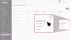 The Document center. A Read-only document has its three-dot menu open with the option to Convert to form highlighted.